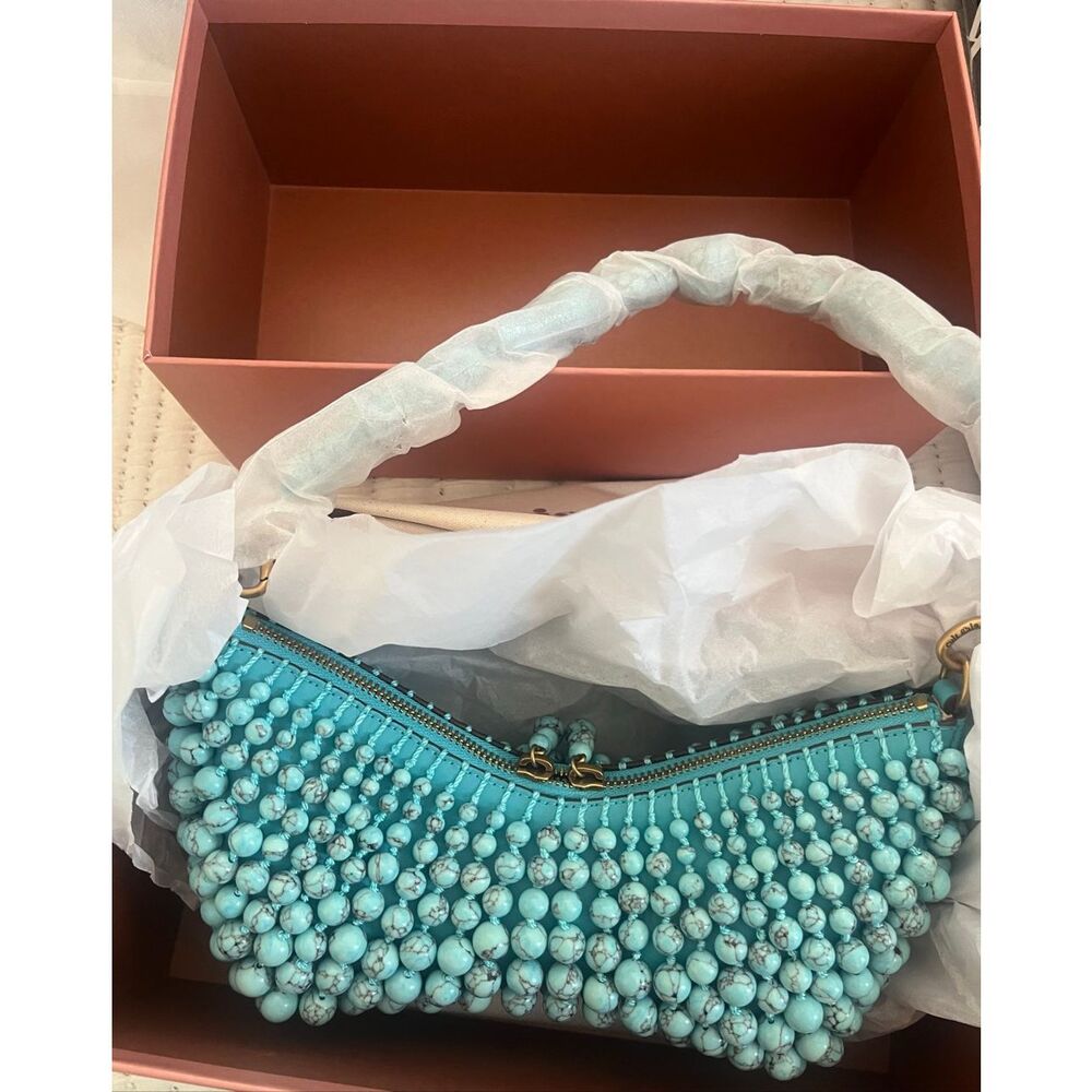 Cult Gaia Turquoise Beaded Shoulder Bag Marble Bead Mini Clutch Purse w/ Dust Ba - Picture 5 of 12